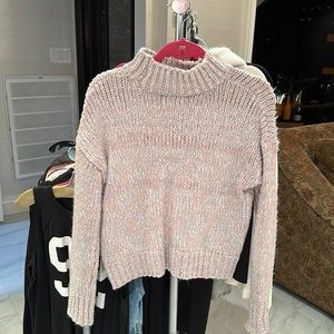 blush/multicolor knit crewneck sweater